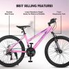 S24103 Elecony 24 inch Mountain Bike for Teenagers Girls Women, Shimano 21 Speeds Gear MTB with Dual Disc Brakes and 100mm Front Suspension, White/Pin