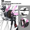 S24103 Elecony 24 inch Mountain Bike for Teenagers Girls Women, Shimano 21 Speeds Gear MTB with Dual Disc Brakes and 100mm Front Suspension, White/Pin